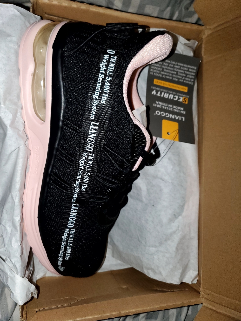 New Women's Pink & Black Air-Cushion Knit Sneakers steel toe size 7 1/2